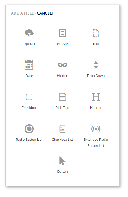 The field types currently included with Formulate.