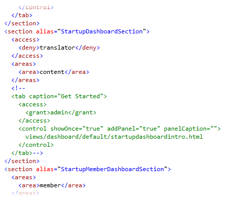 Use HTML-style comments to remove dashboards.