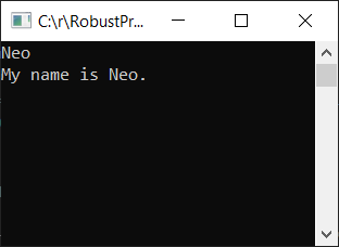 Console output showing "My name is Neo"